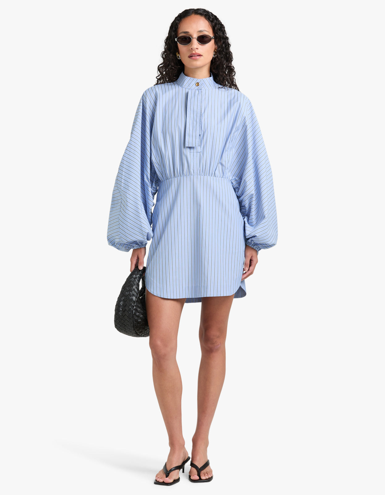 Drawstring Stripe Mini Dress - Hydrangea Stripe