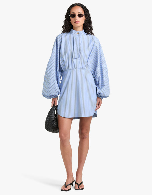 Drawstring Stripe Mini Dress - Hydrangea Stripe