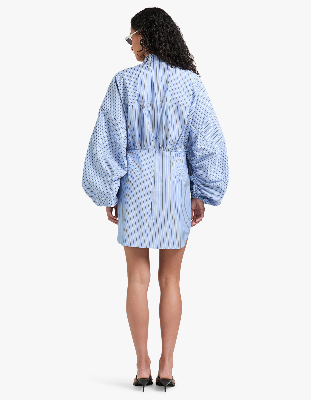 Drawstring Stripe Mini Dress - Hydrangea Stripe