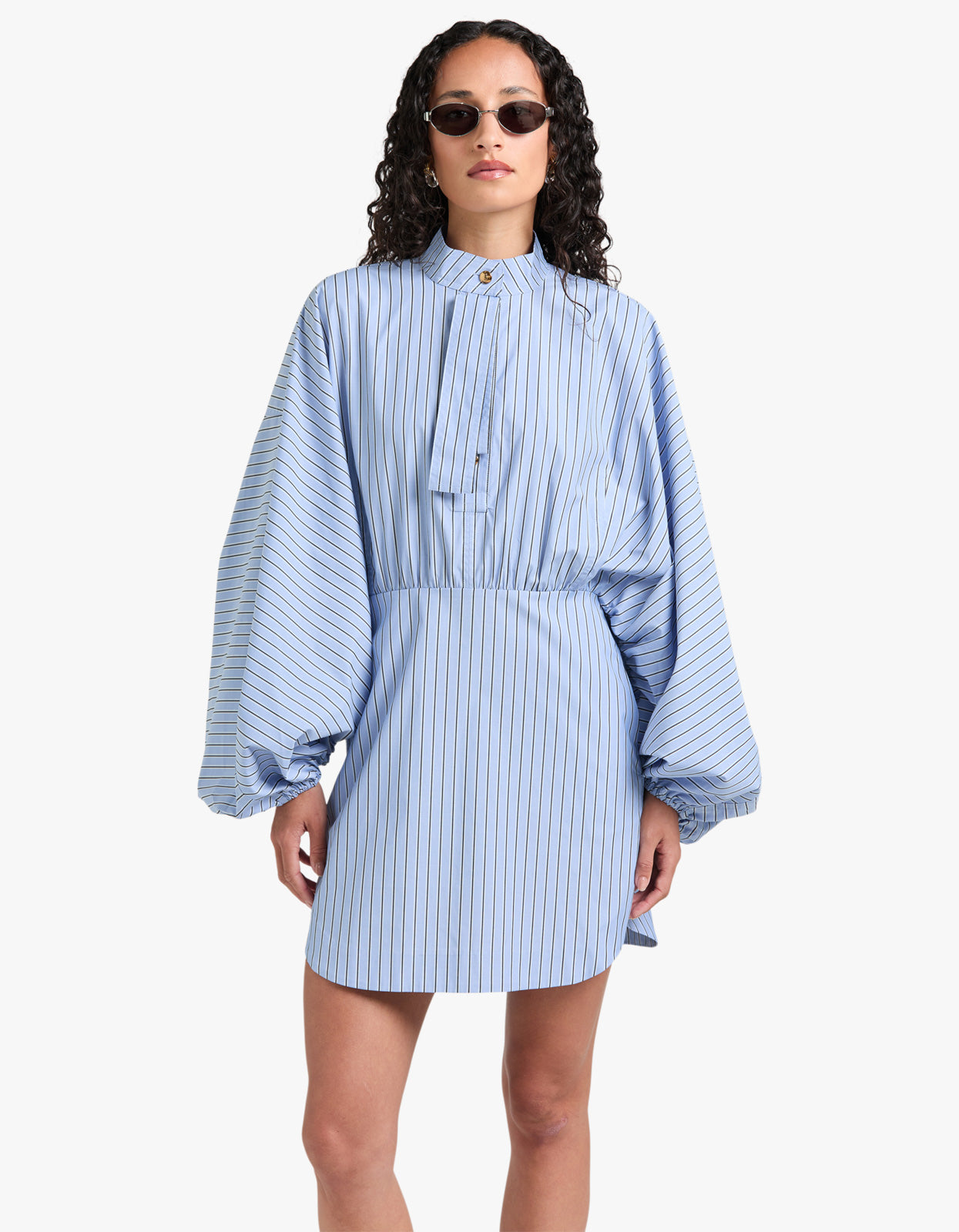 Drawstring Stripe Mini Dress - Hydrangea Stripe