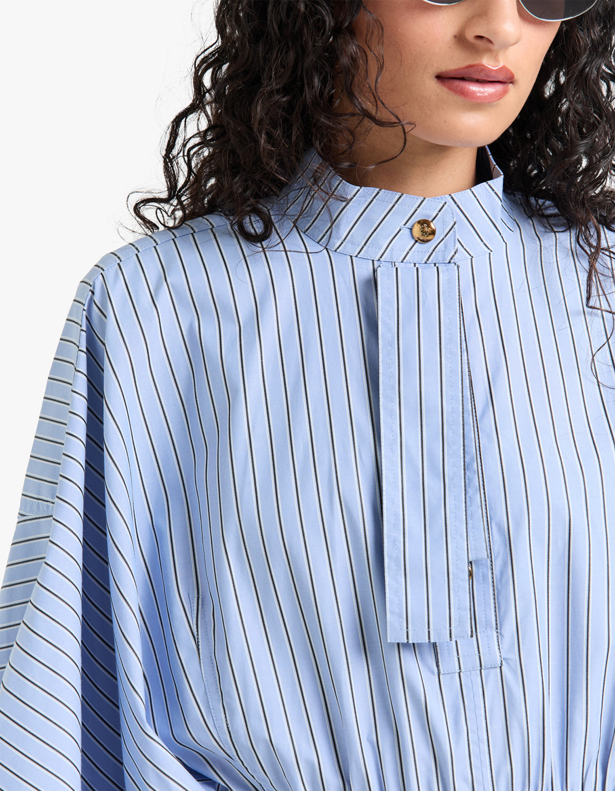 Drawstring Stripe Mini Dress - Hydrangea Stripe