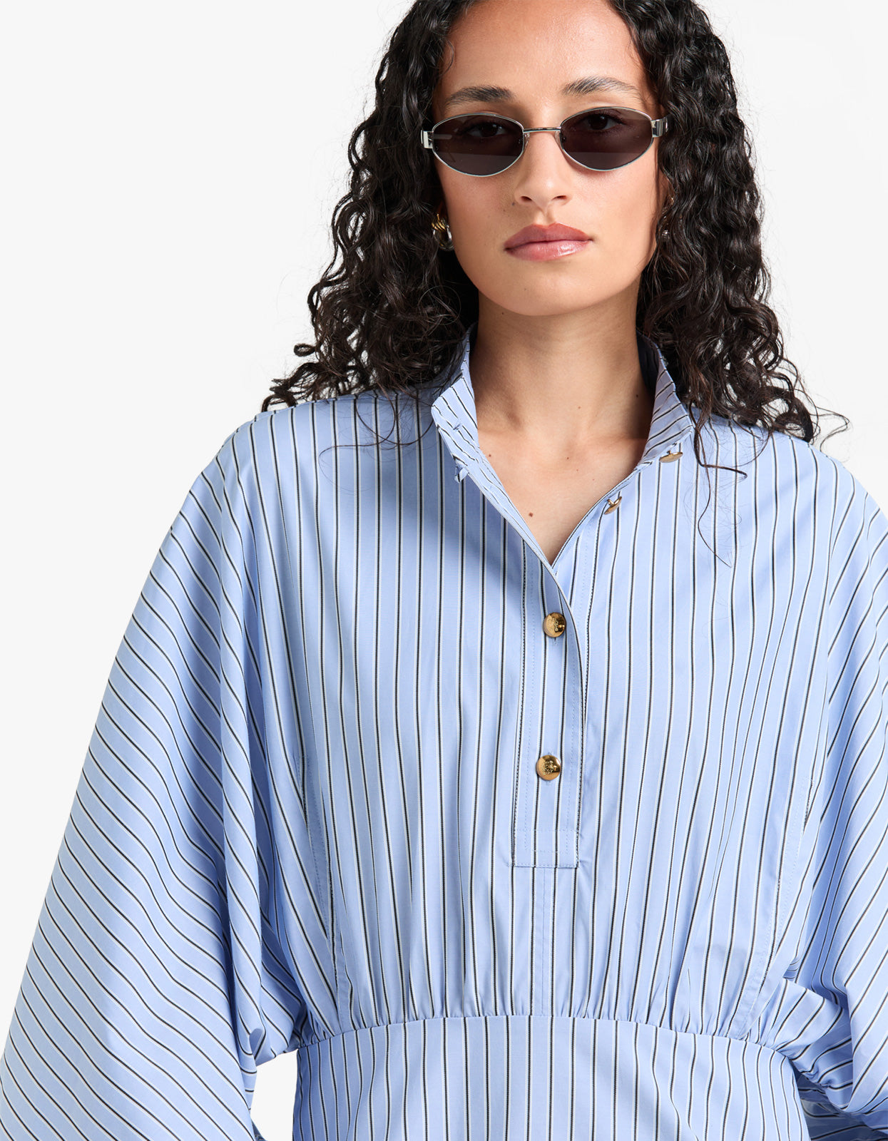 Drawstring Stripe Mini Dress - Hydrangea Stripe