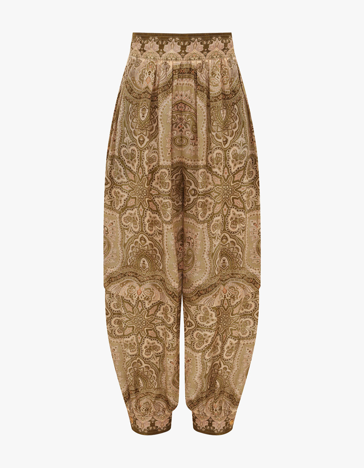 Luna Satin Harem Pant - Olive Perla Paisley