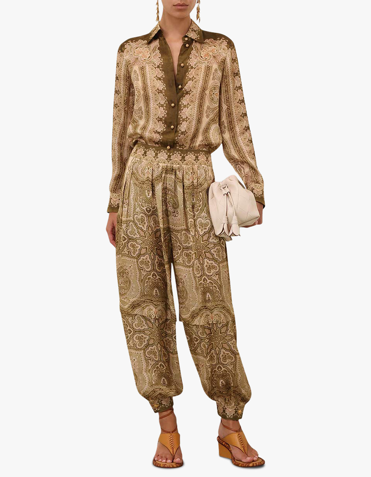 Luna Satin Harem Pant - Olive Perla Paisley