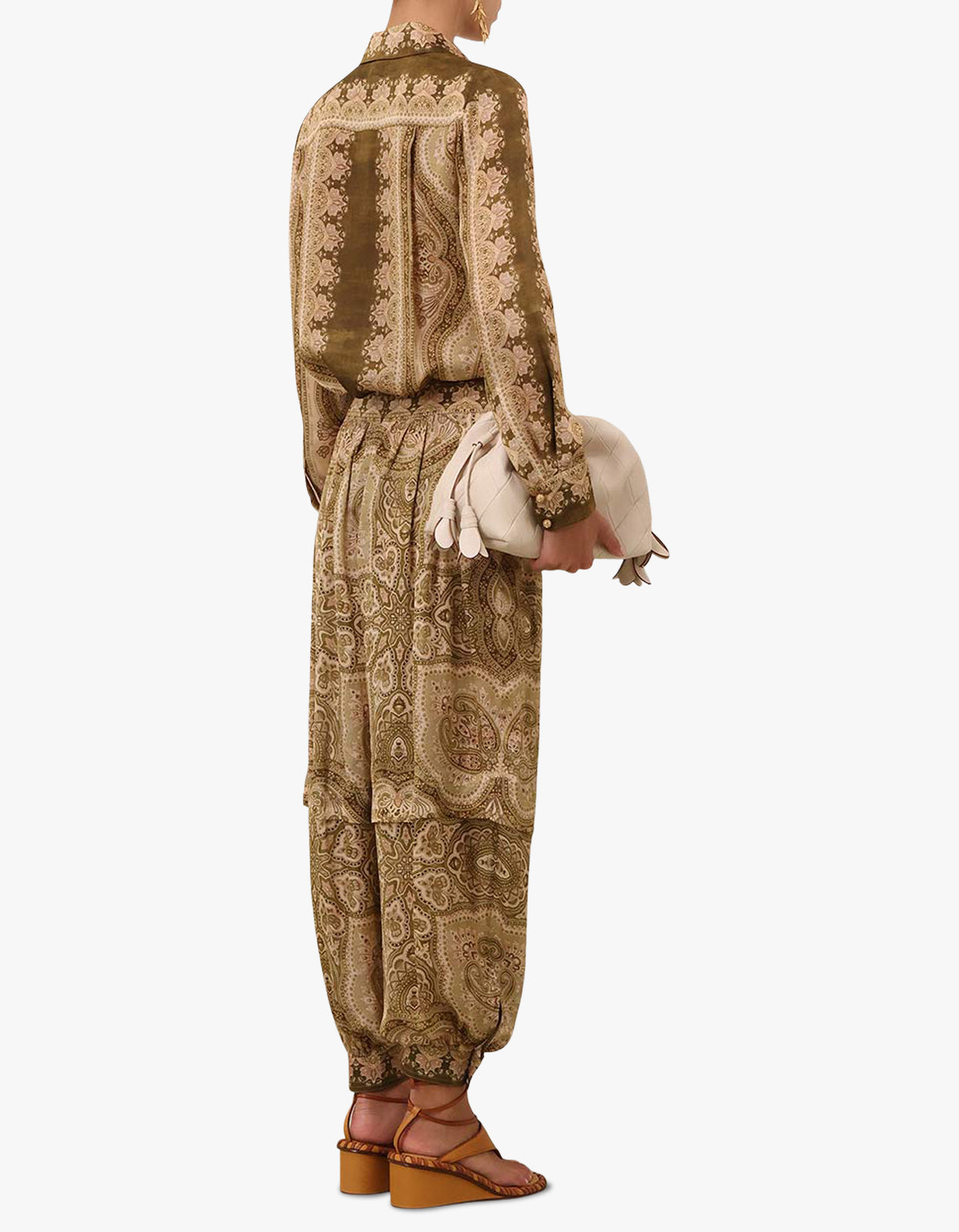 Luna Satin Harem Pant - Olive Perla Paisley