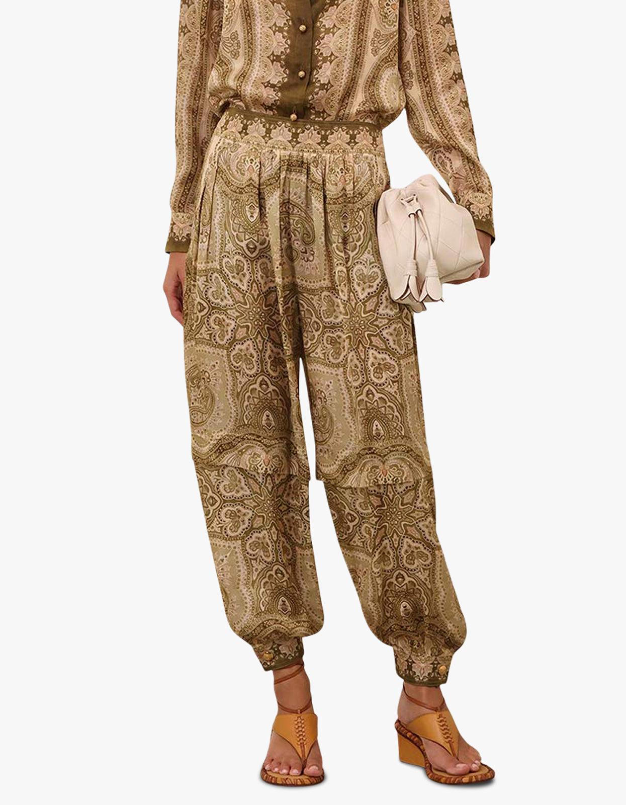 Luna Satin Harem Pant - Olive Perla Paisley