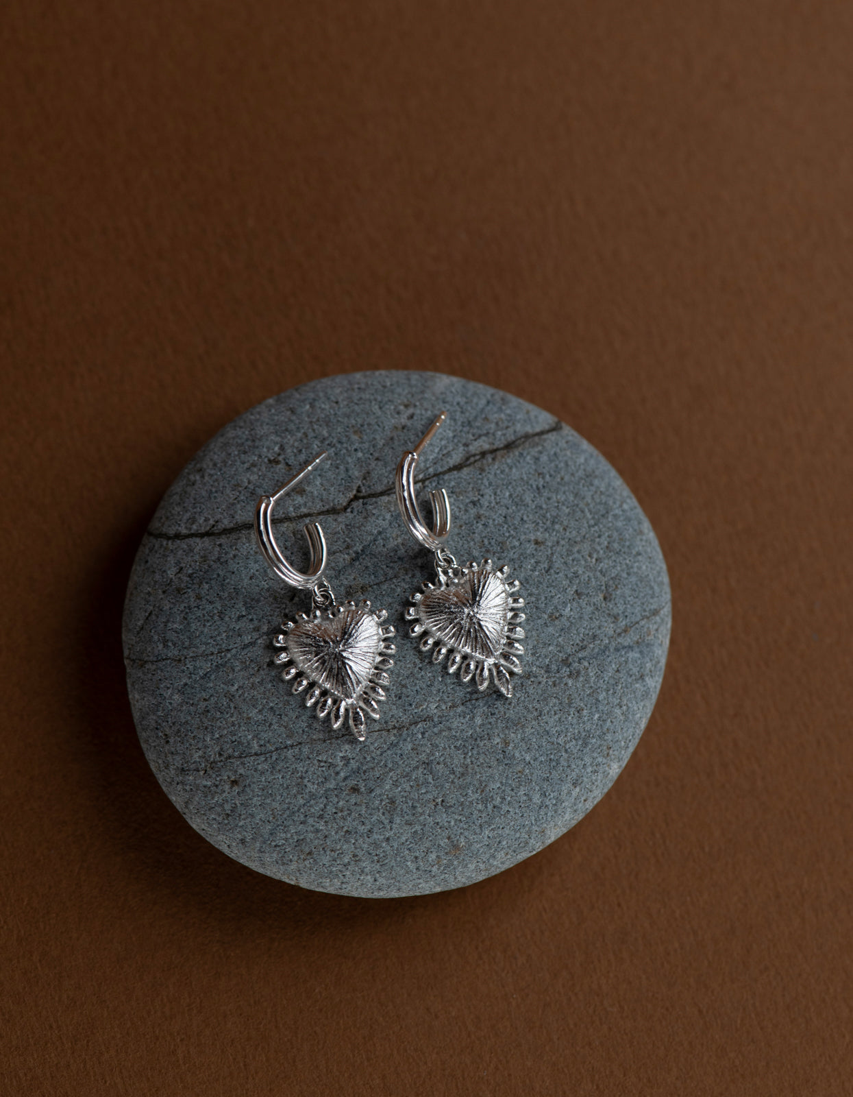 Mini Heart Ray Earrings - Sterling Silver