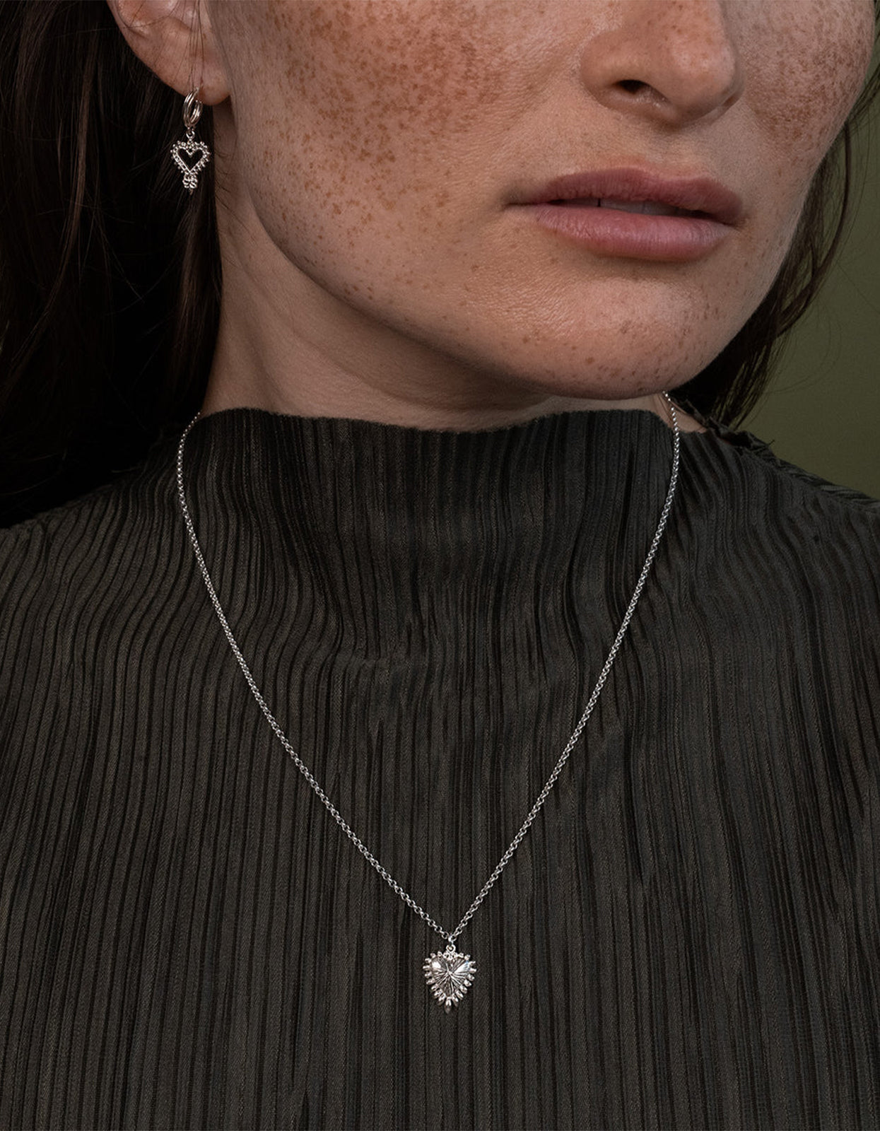 Mini Heart Ray Necklace - Sterling Silver