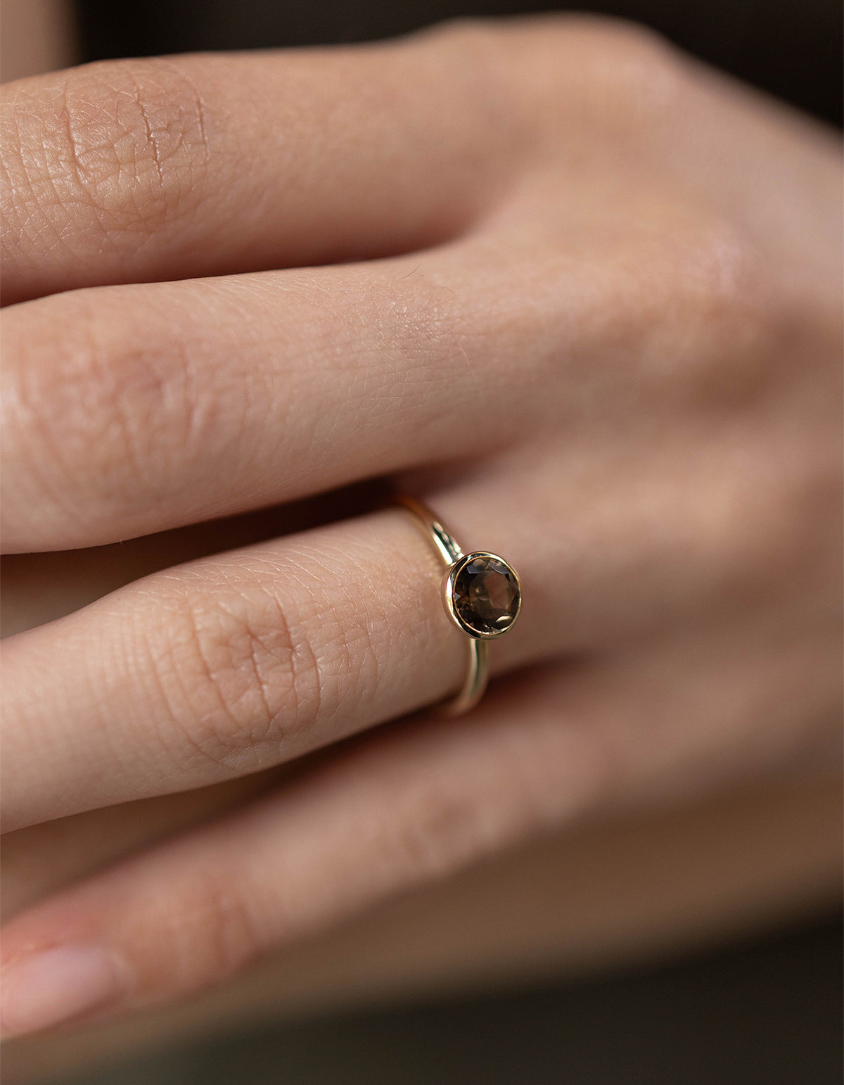 Mon Petit Stacker Ring Smokey Quartz - Gold