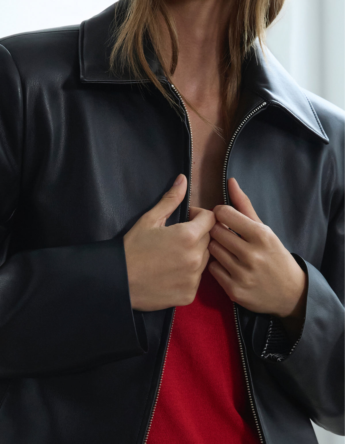 Giselle Jacket in Black with Leni Tank in Tomato
