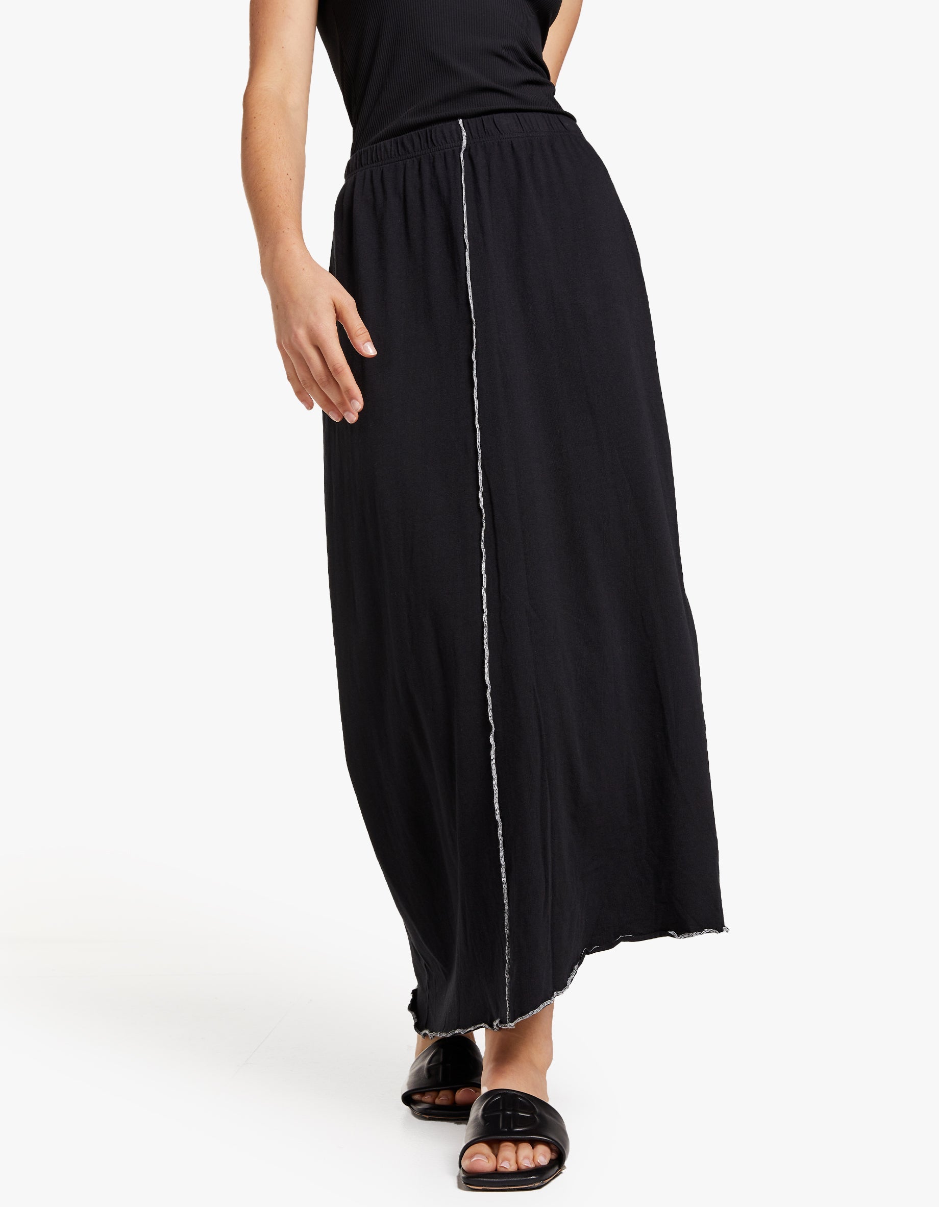 Superette Bassike x Contrast Front Seam Jersey Skirt Black Salt