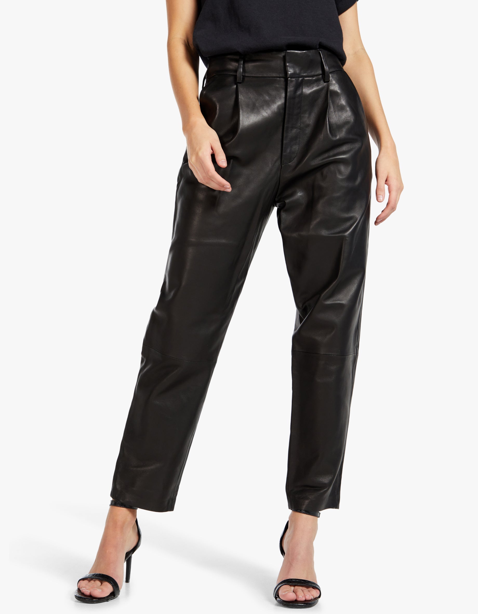 BLACK Faux Leather Slim Trousers | Womens Trousers | Select Fashion