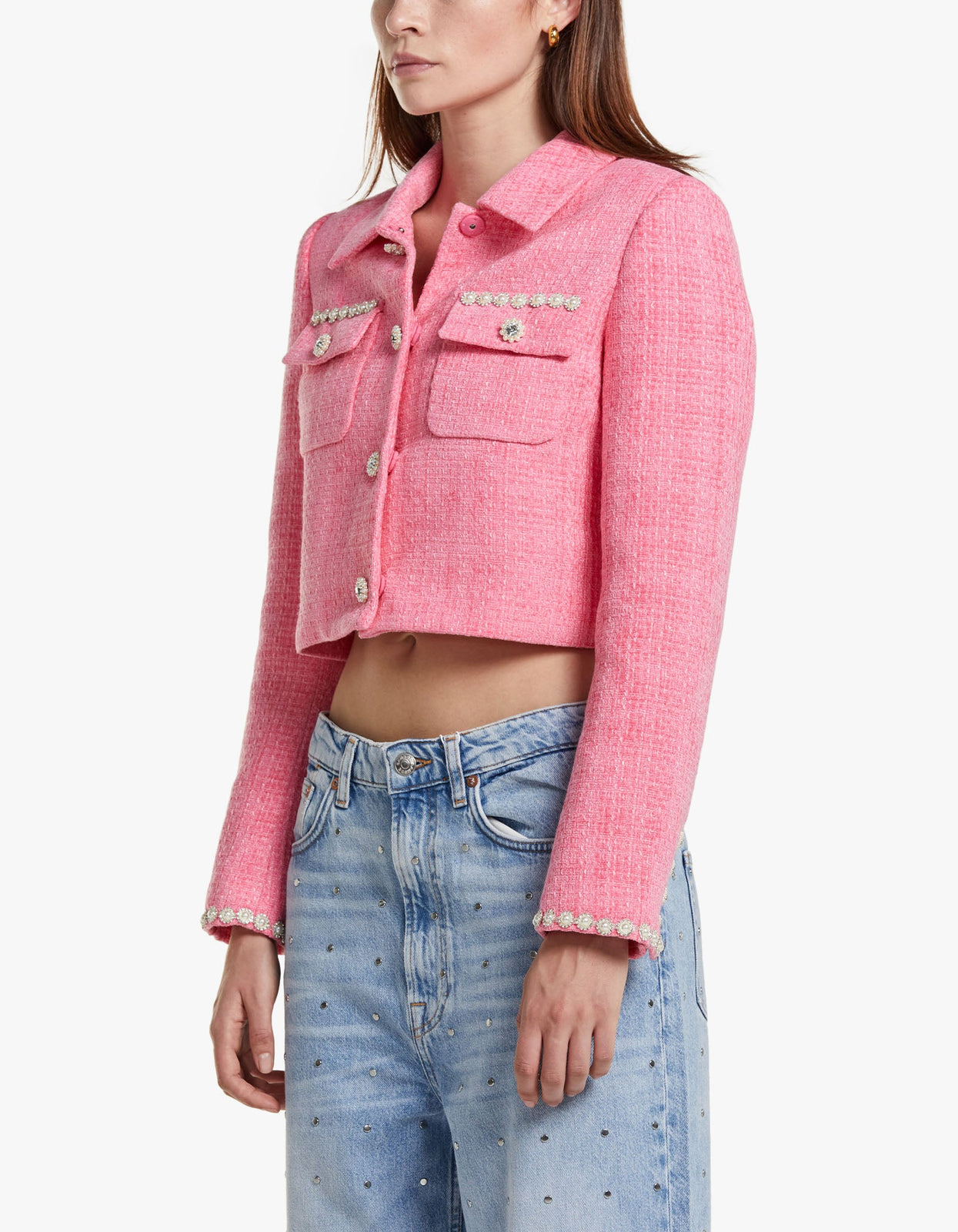 Sequin bouclé jacket in pink - Self Portrait