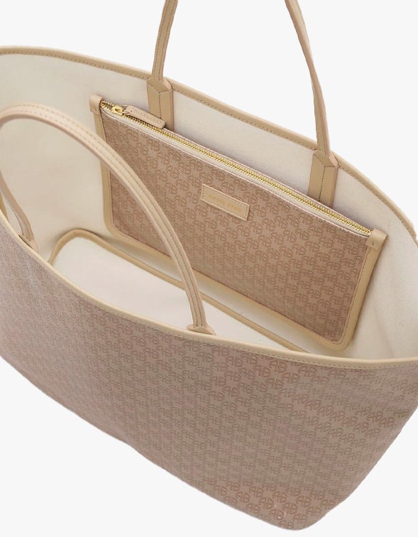 Emma Tote - Beige Monogram Print by ANINE BING at ORCHARD MILE