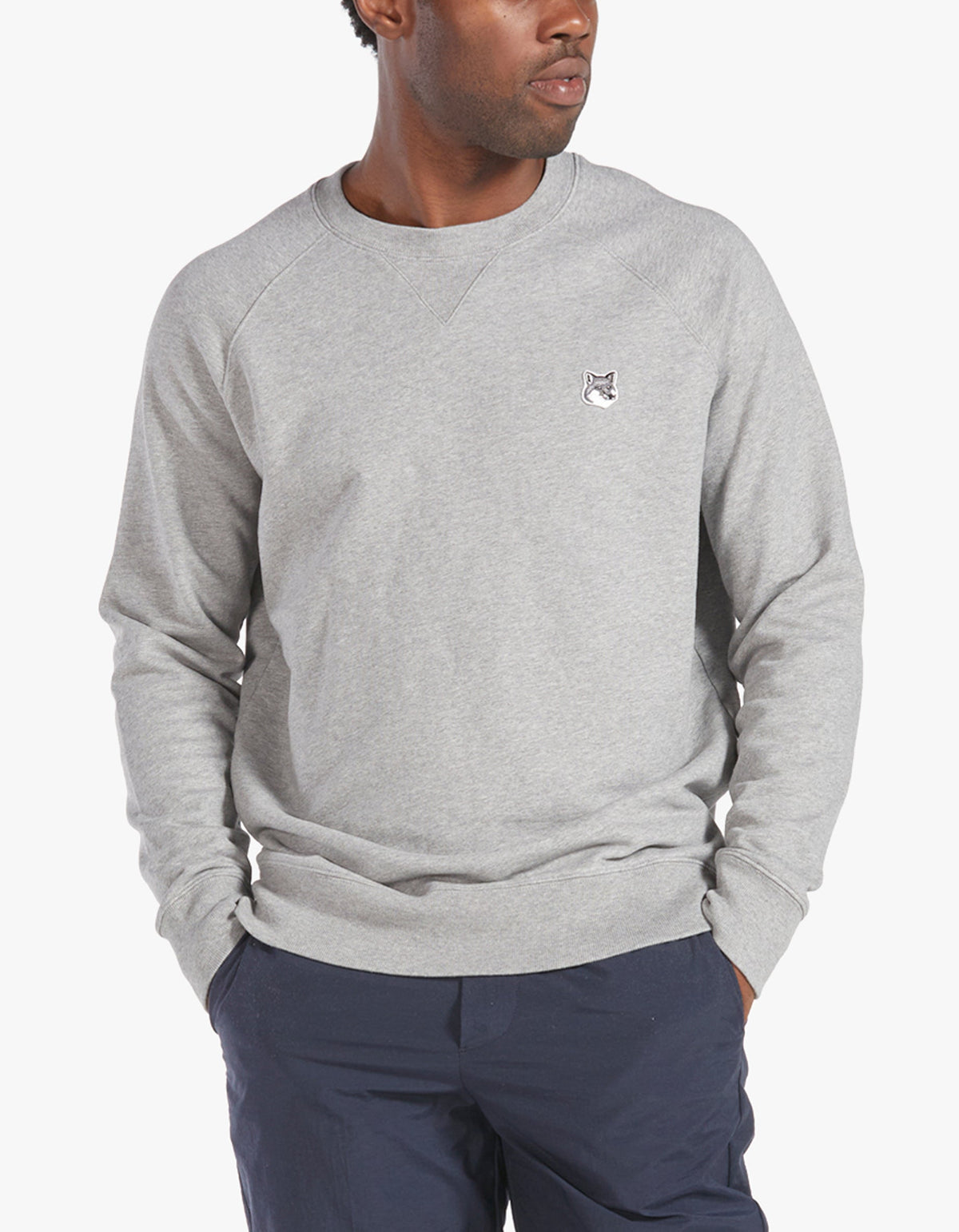 Superette | Grey Fox Head Patch Classic Sweatshirt - Grey Melange