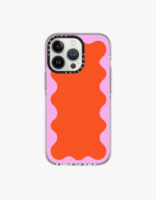 iPhone 13 Pro Magsafe Clear Case Pink Wavy Border On Orange