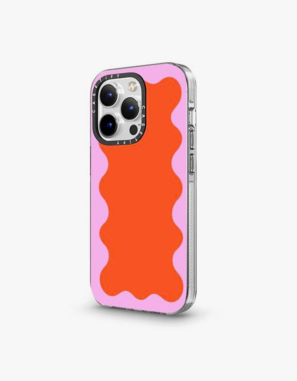 iPhone 13 Pro Magsafe Clear Case Pink Wavy Border On Orange