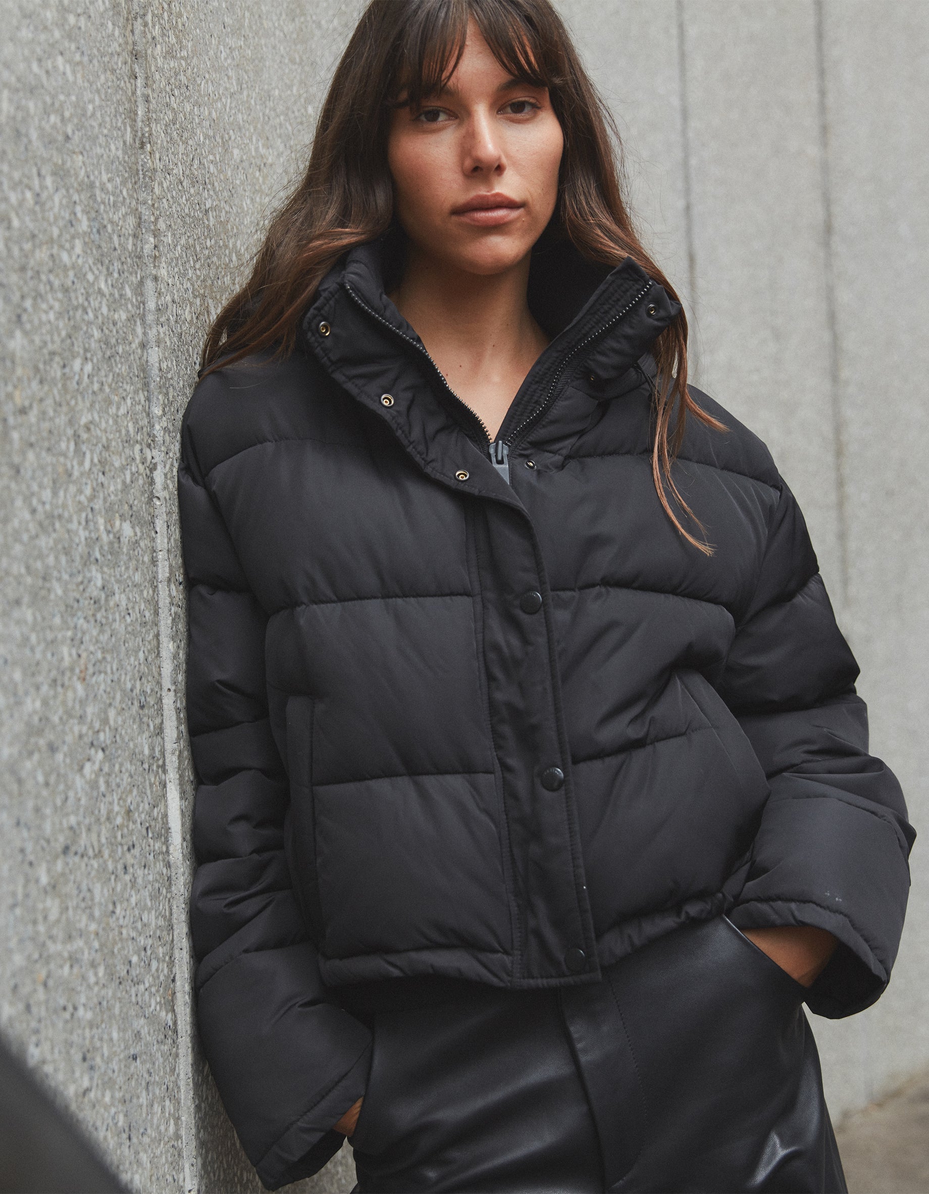 Black oversized clearance cropped puffer jacket