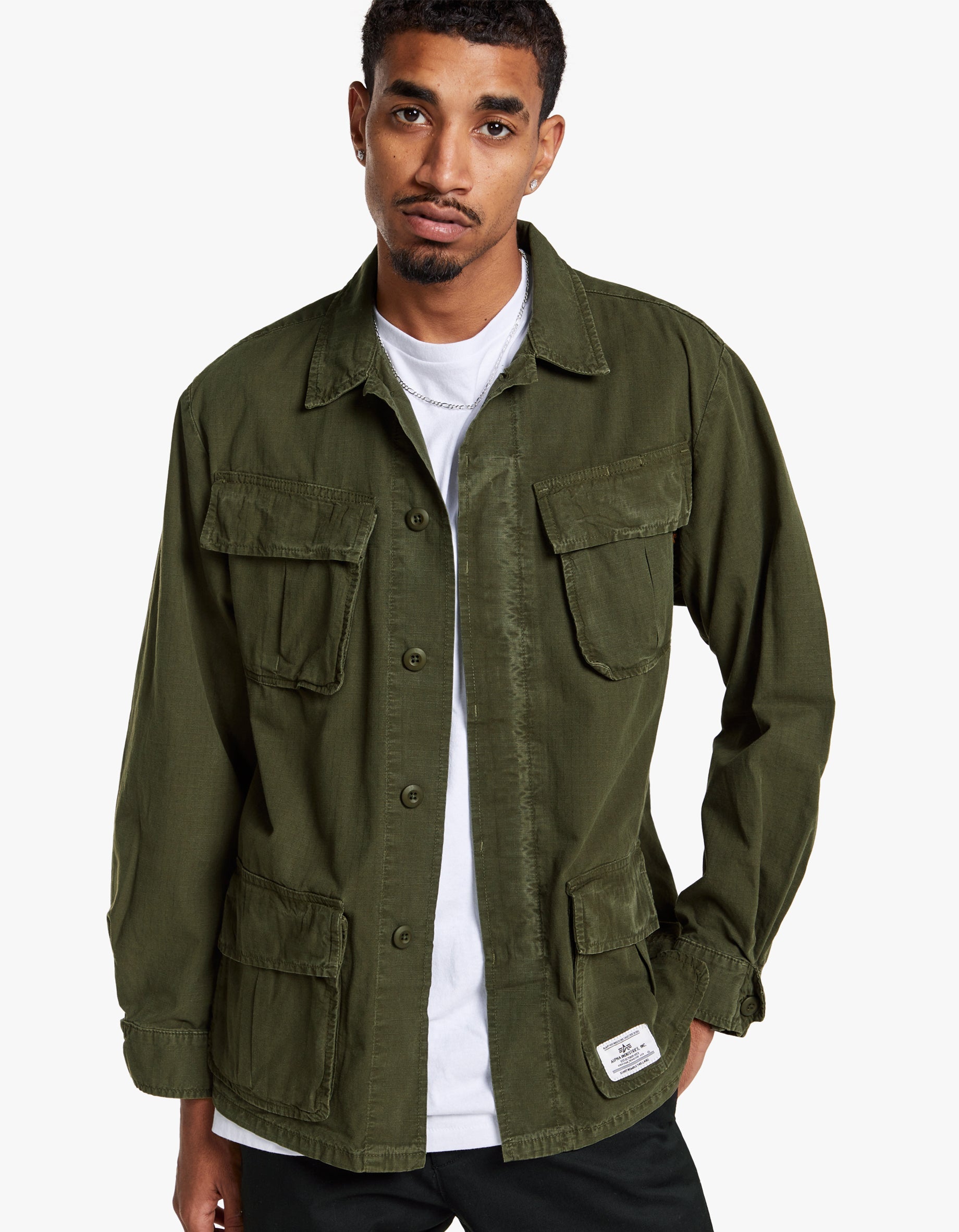 Green jacket black on sale shirt