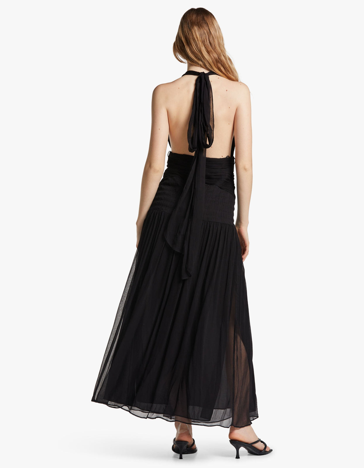 Express, Lace Tie Back Side Cutout Midi Dress in Pitch Black