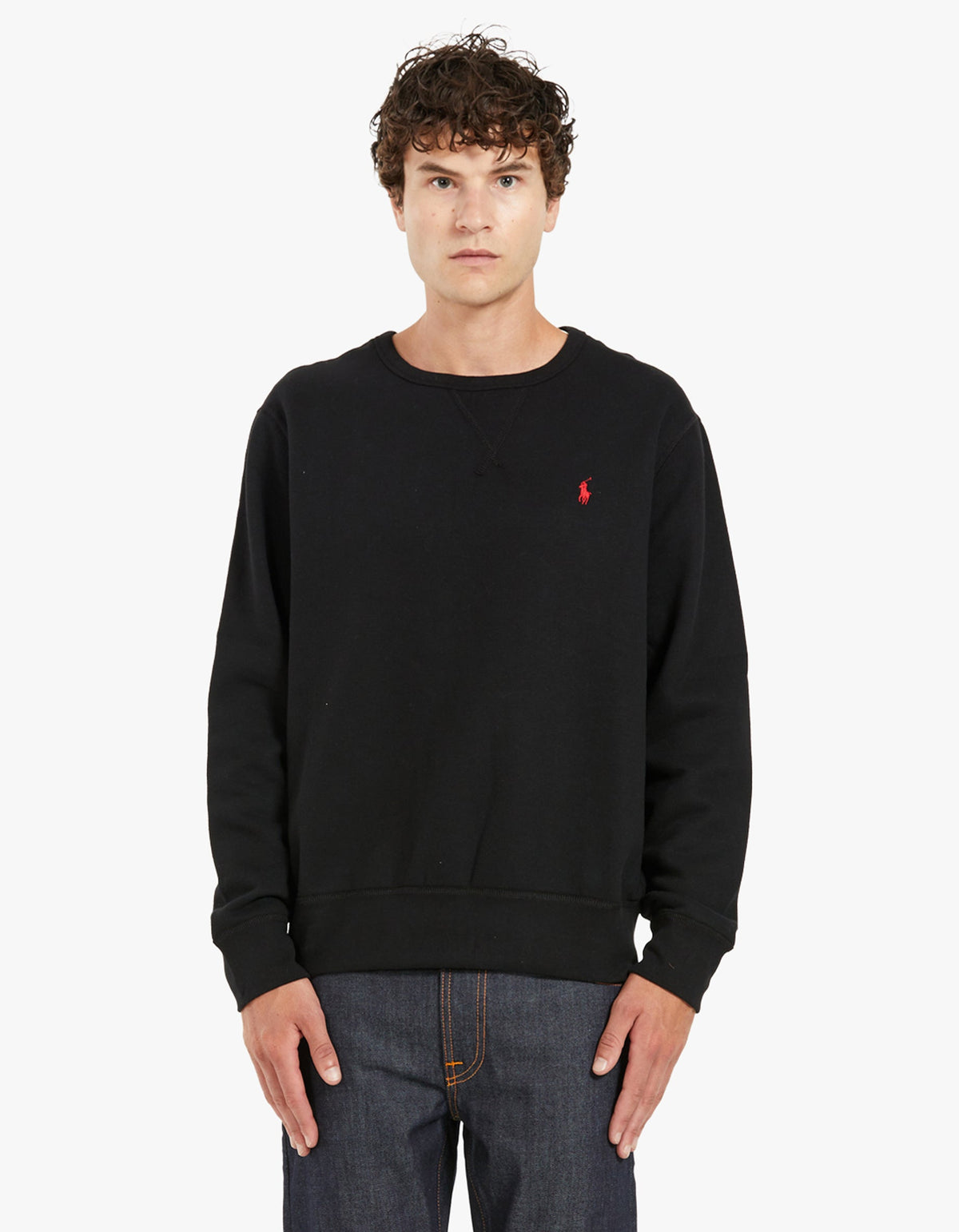 Polo long sleeve crew knit in black Clearance