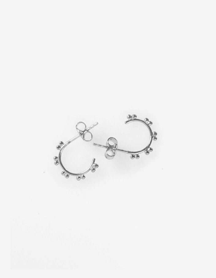 Sterling Silver Post Drop Stud Earrings with Double Hoop Dot Design