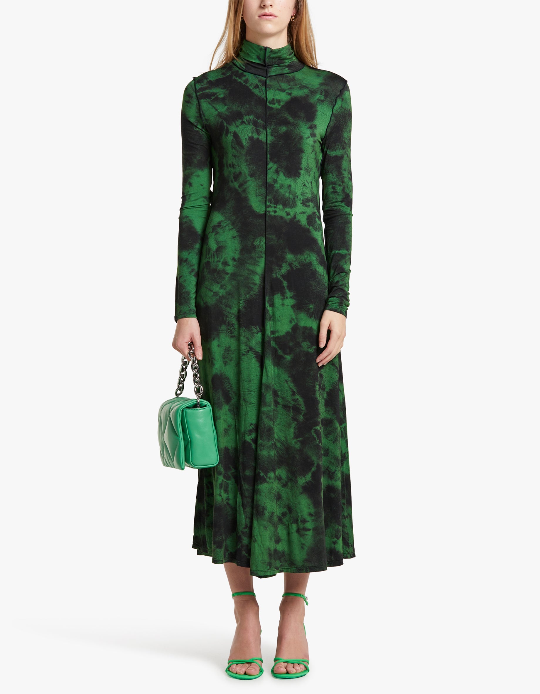 Superette | Marble Jersey Turtleneck Dress - Kelly Green/Black